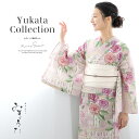 浴衣 セット レディース 浴衣セット 半幅帯 2025 みすゞうた 3点セット ピンク 白 薔薇 花柄 モダン 大人 30代 40代 50代 金子みすゞ 帯 下駄 フリー 送料無料