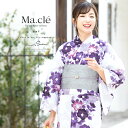 浴衣 3点セット（浴衣/半幅帯/下駄） Macle by bonheur saisons マクレ 紫 パープル 白 灰色 椿 花 ラメ 綿麻 女性用 浴衣セット ボヌール 30代 40代 ママ 大人浴衣 【フリーサイズ】【送料無料】【あす楽対応】