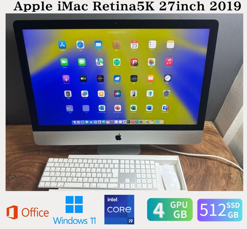 【中古】送料無料 「美品セール」Apple iMac Retina5K 27inch 2019/CPUi9 3.6GHZ/GPU4GB/32GB/SSD512GB/office2024/Windows11/整備品 保証あり　初期設定不要 無料サポート