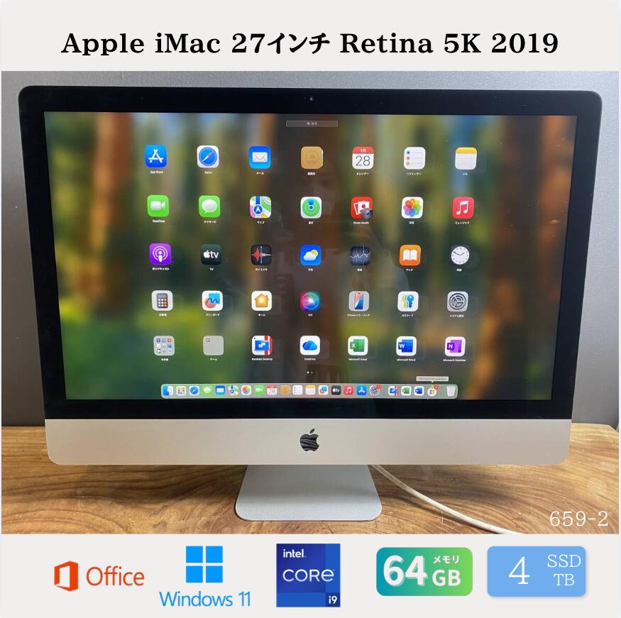 【中古】送料無料［オーダー品］Apple iMac 27インチ Retina 5K 2019/Core i9 / メモリ64GB / SSD 4TB / Windows 11 / Office 2024 /整備品 保証あり　初期設定不要 無料サポート