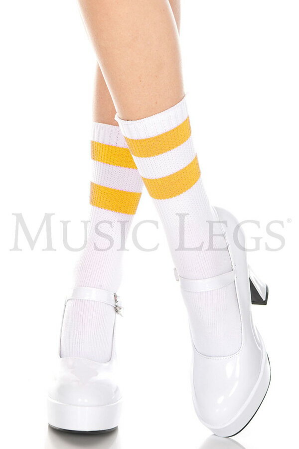 楽天mactinoセクシー musiclegs ミュージックレッグス 靴下 ライン入りクルーソックス・ホワイトイエロー セクシーコスチューム