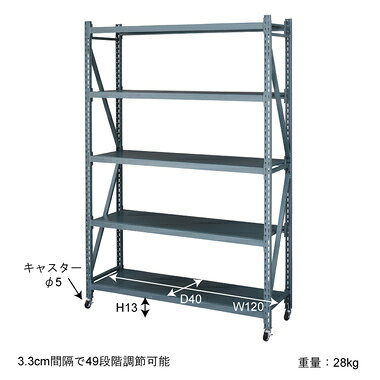 収納棚 約幅129×奥行40.5×高さ188.5cm アイボリー キャスター付き ボルトレスラック 4D 組立品 リビング 店舗