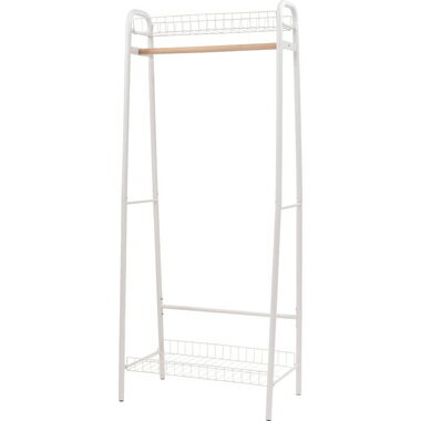 ハンガーラック 衣類収納 幅70cm ホワイト 木製 スチール 収納かご付き 組立品 リビング ベッドルーム インテリア家具