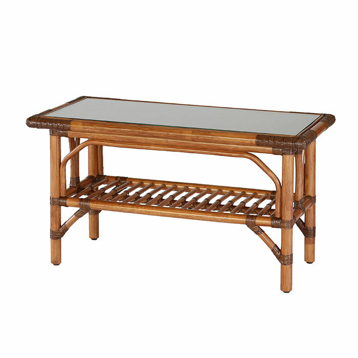 Kazama 軽量 籐 ラタン テーブル 机 ガラステーブル センターテーブル アジアン 籐家具 自然素材 高級ラタン使用 リビングテーブル