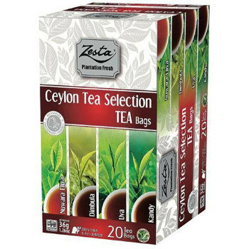 セイロンティーの代表的な産地(ヌワラエリヤ、ディンブラ、ウバ、キャンディ)の茶葉4種類を各5袋ずつアソートにしたセレクションパックです。【ゼスタ】スリランカの紅茶メーカー。「ゼスタ」ンブランドは1998年の発売以来、新鮮な高品質の茶葉を市場に提供しています。サイズ個装サイズ：23×27×17.5cm重量個装重量：1200g仕様賞味期間：製造日より360日生産国スリランカfk094igrjs