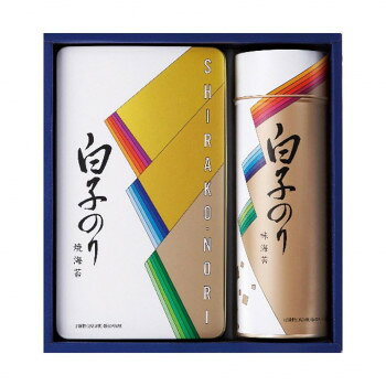 新鮮な美味しさと、品質にこだわった長年愛され続ける詰合せ。サイズ個装サイズ：23×25×8cm重量個装重量：580g仕様賞味期間：製造日より1,080日セット内容焼のり(2切8枚2袋)・味のり(8切5枚12袋)各1缶生産国日本栄養成分味付けのり(1袋8切5枚当たり)熱量:6kcal、たんぱく質:0.8g、脂質:0.1g、炭水化物:0.8g、食塩相当量:0.1g(推定値)焼きのり(1袋2切8枚当たり)熱量:20kcal、たんぱく質:4.5g、脂質:0.4g、炭水化物:4.8g、食塩相当量:0.1g(推定値)原材料名称：味付けのり、焼きのり(味付けのり)乾のり(国産)、調味液(しょうゆ、砂糖、水あめ、食塩、かつお節エキス、えびエキス、酵母エキス、こんぶエキス)/調味料(アミノ酸等)、甘味料(甘草)、香辛料、(一部に小麦・えび・大豆を含む)(焼きのり)乾のり(国産)アレルギー表示小麦、えび、大豆（原材料の一部に含んでいます）保存方法常温保存製造（販売）者情報株式会社白子fk094igrjs