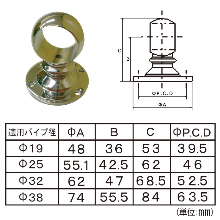 [全品P10倍×10日20時〜4時間限定]丸パイプ パイプ用 クロームブラケット通 19mm［D...