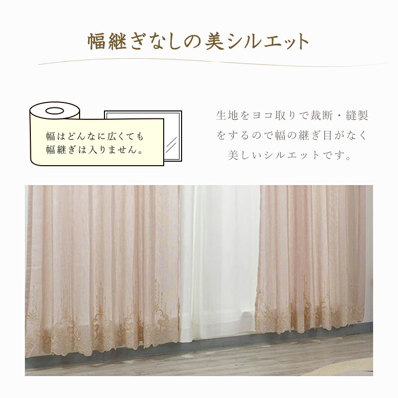 レースカーテン インポート 裾スカラップ 幅継ぎなし 横取り トルコ 刺繍 ピンク ...