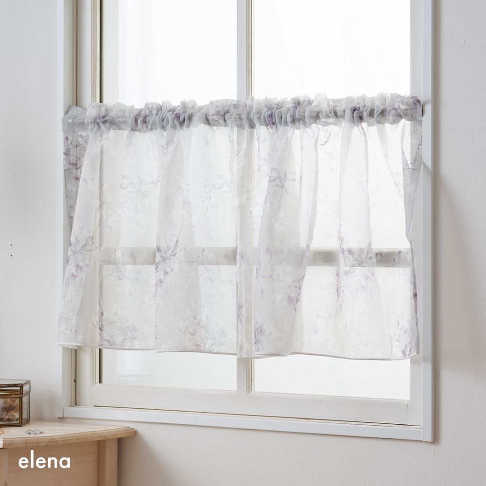 [全品11％OFF×1/1限定クーポン]カフェカーテン レース サイズオーダー 輸入カーテン インポートカーテン トルコ シアー 花柄 くすみカラー 透け感 YL6002 エレーナ 幅35～270cm 丈20～150cm [1枚] OKC5
