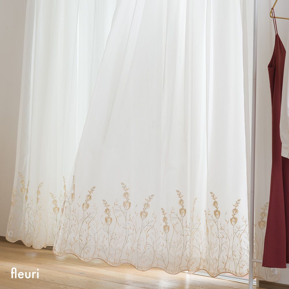 [全品P10倍 10日20時〜4H][サイズオーダー]レースカーテン おしゃれ カーテン 輸入カーテン インポートカーテン トルコ 裾スカラップ 上品 優雅 高級感 トルコ刺繍 ラメ 透け感 花柄 YP3001 フルーリ 幅50〜300cm×丈50〜270cm 1枚 OKC5