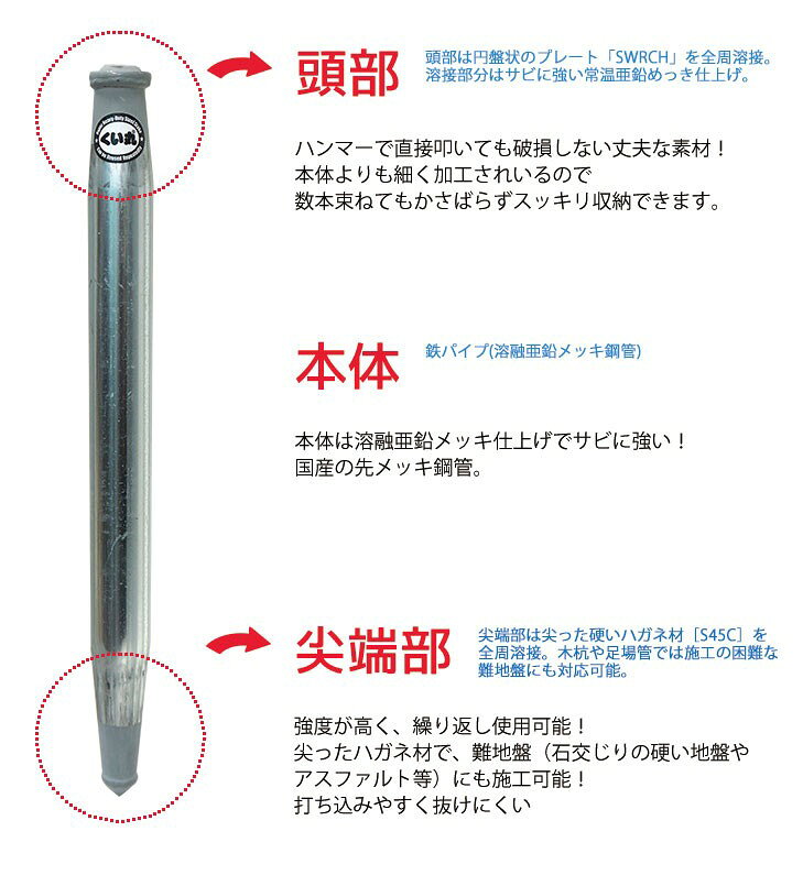 [全品P10倍×10日20時〜4時間限定]くい丸 31.8mm×600mm 打ち込み杭専用材 単管パイ...