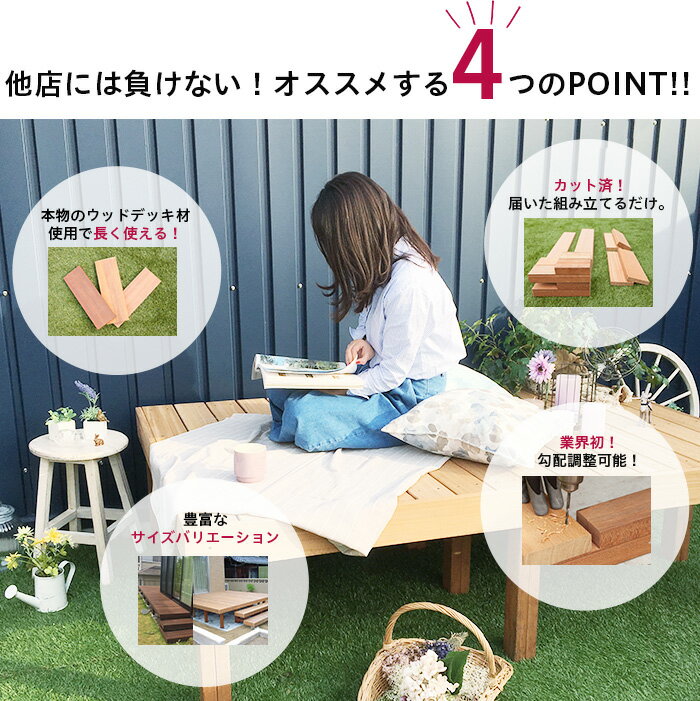 [全品P10倍×20日20時～4時間限定]ウッドデッキ セランガンバツ デッキセット 1200×2700mm[メーカー直送品] [キット ガーデン 庭 縁台 ベンチ バルコニー 北欧 DIY 日曜大工 0.95坪 おしゃれ 木製 天然木] JQ 2