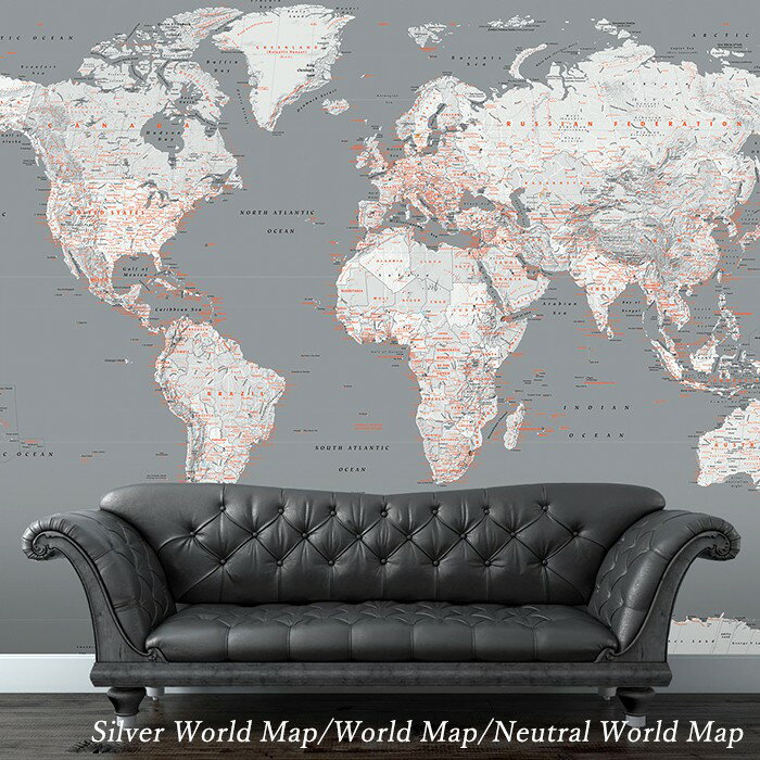壁紙 輸入壁紙 イギリスブランド 1wall Silver World Map L シルバーワールドマップ [インポート壁紙 デザイン おしゃれ 輸入 海外 クロス DIY リフォーム 撮影 背景 背景紙 店舗 装飾 インテリア 内装] CSZ