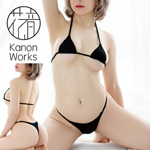【レビュー特典】 Kanon Works（花音ワークス） 極小ブラ＆ショーツセット ブラック勝負下着 日本製 レディース KBS001