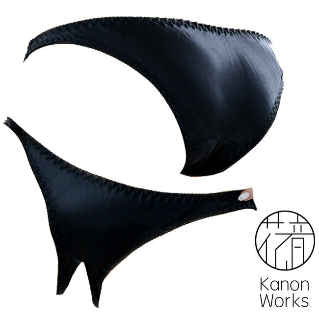 【レビュー特典】 Kanon Works（花音ワークス） サテン生地使用穴あきフルバックショーツ ブラック 勝負下着 セクシーショーツ レディースKWS013