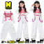 K-POP 衣装 ガールズ 白 カーゴパンツ ホワイト ダボパン バラ色 蝶ビスチェ ベスト エプロン ピンク ..