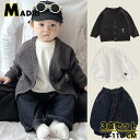 ベビー服 男の子 韓国子供服 上下セット 赤ちゃん カーディガン ニット 子ども服 前開き 長袖シャツ 白 トップス 子供 3点セット 重ね着風 デニムパンツ ...