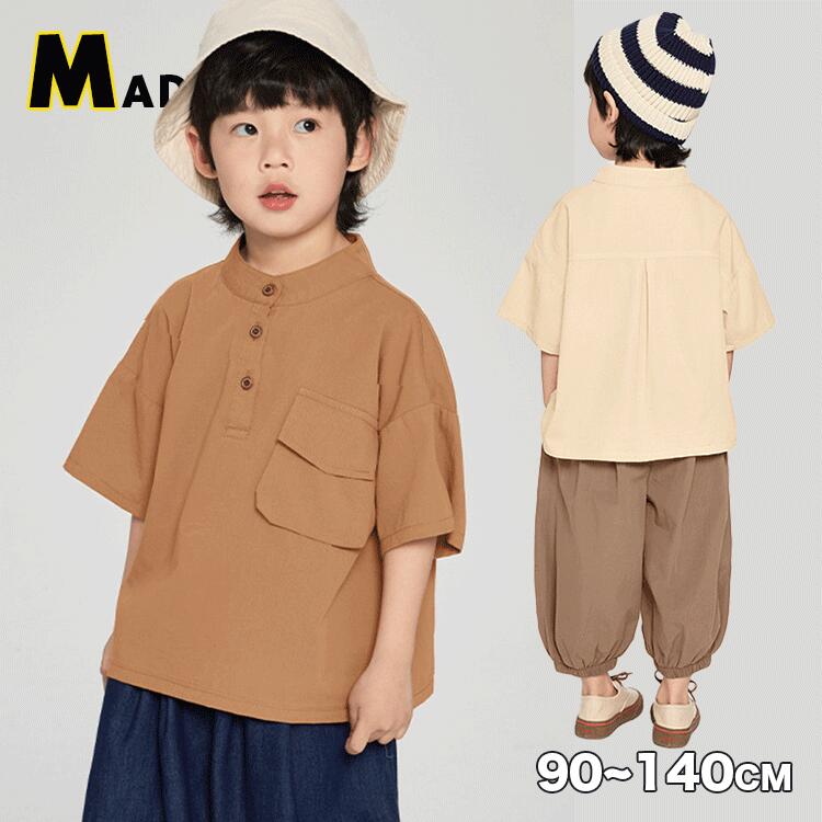 キッズtシャツ半袖綿丸首ポケット付...