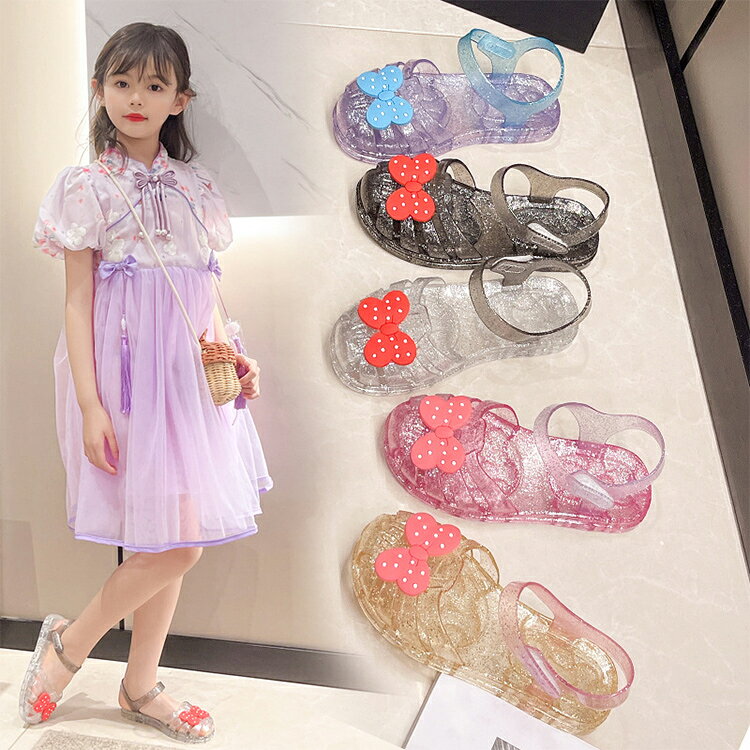キッズ サンダル 子供 靴 女の子 可愛い ジェリーサンダル 蝶結び 蝶々 子供サンダ...