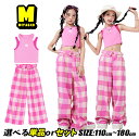 ピンク チェック カーゴパンツ 桜色 ワイドパンツ キッズダンス衣装 セットアップ チアガール キッズ ダンスウェア ピンクトップス ヘソ出し 女の子 応援団 ...