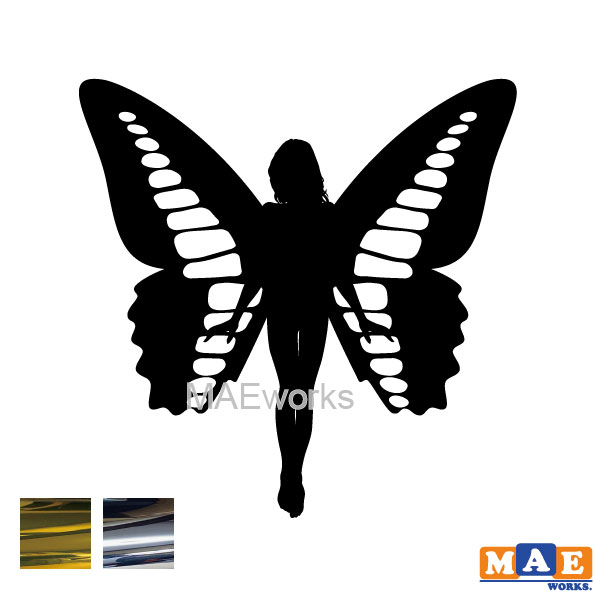 金銀メッキカラー セクシー ステッカー 女性シルエット カッティングステッカー 車 バイク ヘルメット ツールボックス 蝶 バタフライ マエワークスオリジナル sexy シール SL-I09m