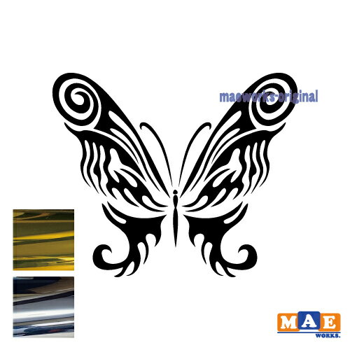 おしゃれなトライバルデザイン クールでいてどこか華やか 在庫一掃 高級感のあるメッキカラーのステッカーです 金銀 メッキカラー 蝶 カッティングステッカー カーシール かっこいい トライバル風 メッキゴールド バイク 車 マエワークスオリジナル バタフライ メッキ