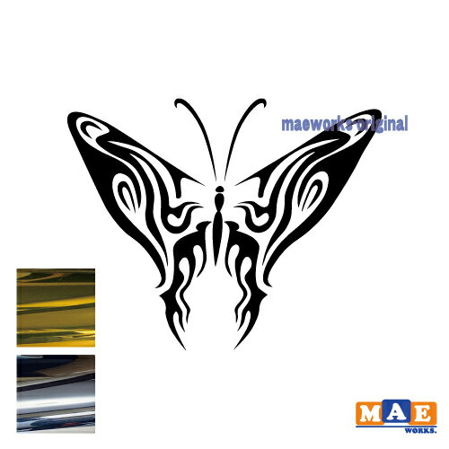 金銀 メッキカラー 蝶 カッティングステッカー カーシール かっこいい 車 バイク ヘルメット マエワー..