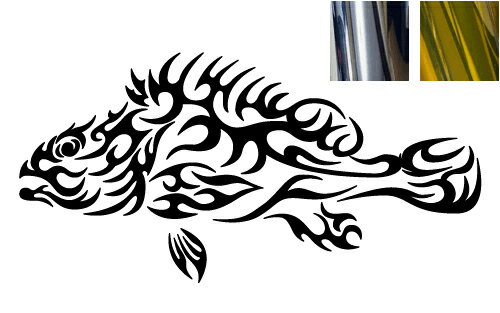 乐天商城 - 金銀メッキカラー トライバル カサゴ かさご カッティングステッカー 釣り 魚 フィッシング アウトドア 海 車 バイク クーラーボックス バケツ かっこいい マエワークス オリジナルTF-04m