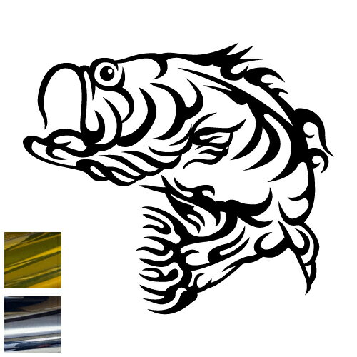 樂天商城 - 金銀メッキカラー トライバル カッティングステッカー バス ブラックバス バス釣り 釣り 魚 フィッシング アウトドア 海 川 車 バイク クーラーボックス バケツ かっこいい マエワークス オリジナル TF-08m
