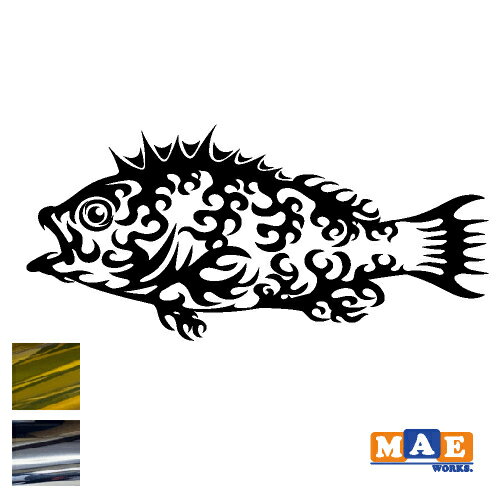 乐天商城 - 金銀メッキカラー トライバル カッティングステッカー クエ 垢穢 釣り 魚 フィッシング アウトドア 海 車 バイク クーラーボックス バケツ かっこいい マエワークス オリジナル TF-18m