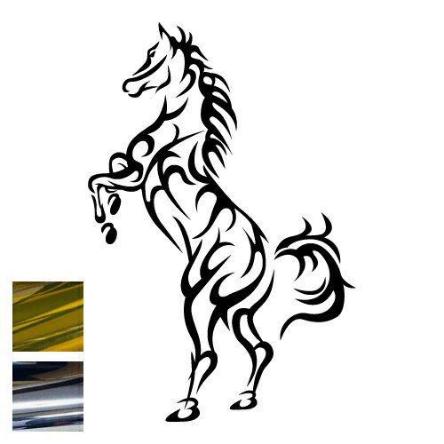 乐天商城 - 金銀メッキカラー！ トライバルカッティングステッカー ホース 午 馬 タトゥー風 クールデザイン マエワークスオリジナル T-03m