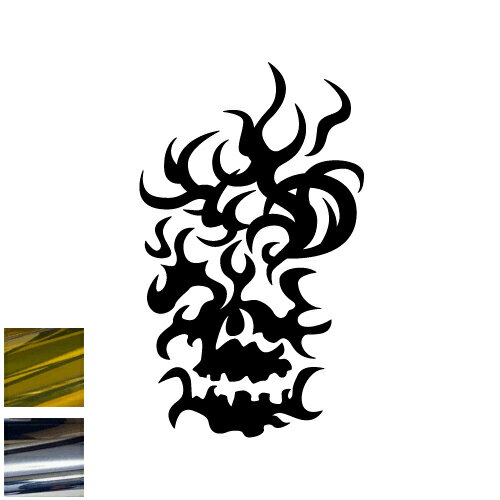 樂天商城 - 金銀メッキカラー トライバルカッティングステッカー スカル ドクロ 骸骨 ファイヤー タトゥー風 クールデザイン かっこいい マエワークスオリジナル TS-03m