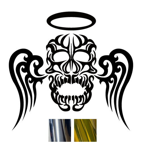 乐天商城 - 金銀メッキカラー トライバルカッティングステッカー スカルエンジェル ドクロ 骸骨 天使 叫び 翼 ファイヤー タトゥー風 クールデザイン かっこいい マエワークスオリジナル TS-07m