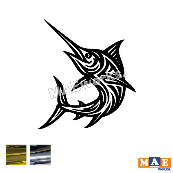 金銀メッキカラーカジキかじき梶木舵木旗魚トライバルカッティングステッカーフィッシングタトゥー風釣..
