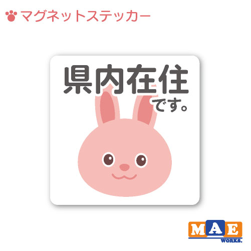 乐天商城 - 県内在住 うさぎ ウサギ 兎 マグネット ステッカー 11cm×11cm 車 リヤ バイク あおり対策 コロナ対策 磁石 シール おしゃれ かわいい うさちゃん シンプル kzm09