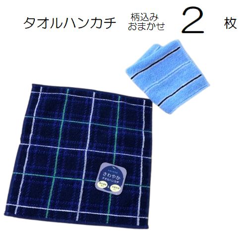 【1000円ポッキリ送料無料】 ハンカチタオル メンズ おまかせ 2枚セット チェック 柄カラー 約25×25cm おしぼりにも使える ジャガード織 父の日 プレゼント 綿パイル タオル地 コットンパイル 無地 かっこいい 中学生 高校生 学生 社会人
