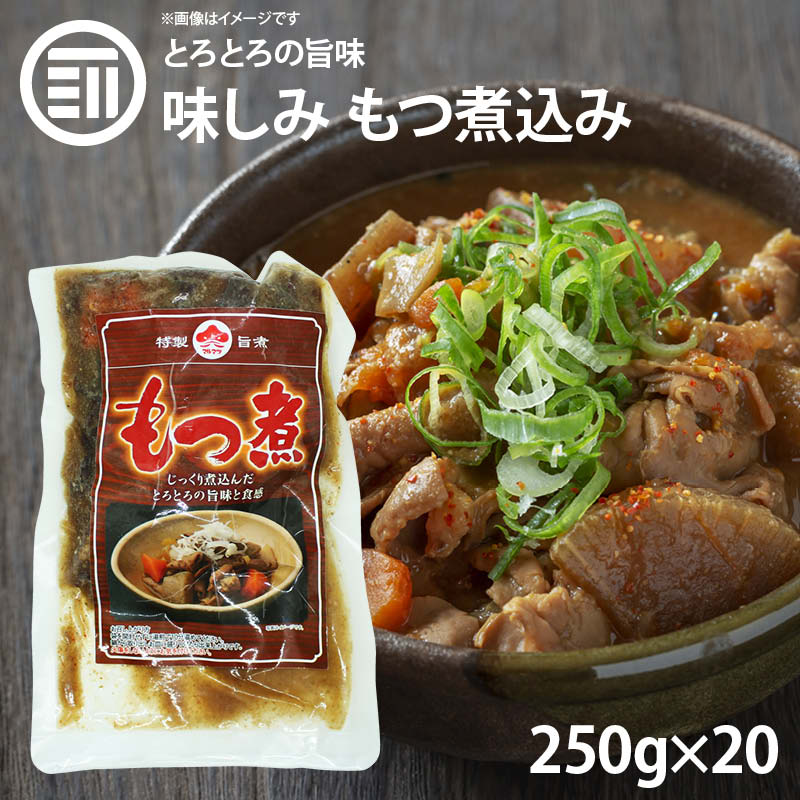 前田家限定クーポン配布中！ 【送料無料】 九州の味 とろとろ もつ煮込み 250gx20パック 国内製造 もつ煮 モツ煮 ホルモン もつ味噌煮込み 常温 食品 居酒屋 おつまみ お徳用 家庭用 業務用 買い回り 買回り