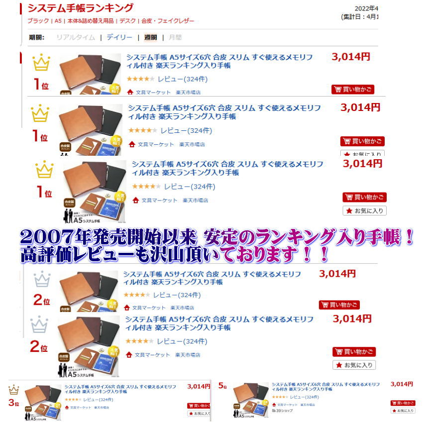 【楽天1位】システム手帳 A5サイズ6穴 合皮 スリム すぐ使えるメモリフィル付き スタイリッシュで高級感があって長持ちする手帳 シンプル カバー 本体 メンズ レディース 就職 入学 記念品 ブランド ギフト 誕生日 プレゼント