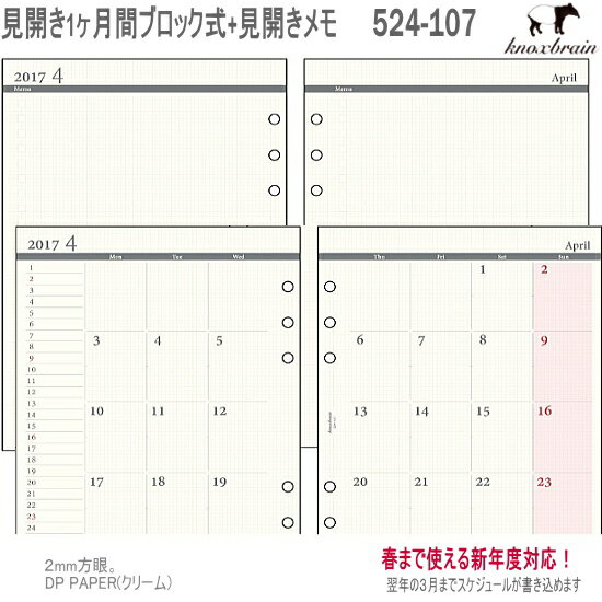 システム手帳 リフィル 2024年 A5 見開き1ヶ間ブロック式+見開きメモ