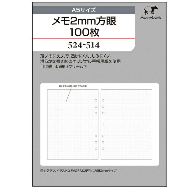 システム手帳 リフィル A5　メモ2mm方眼100枚 デスクサイズ KNOX ノックス 524-514