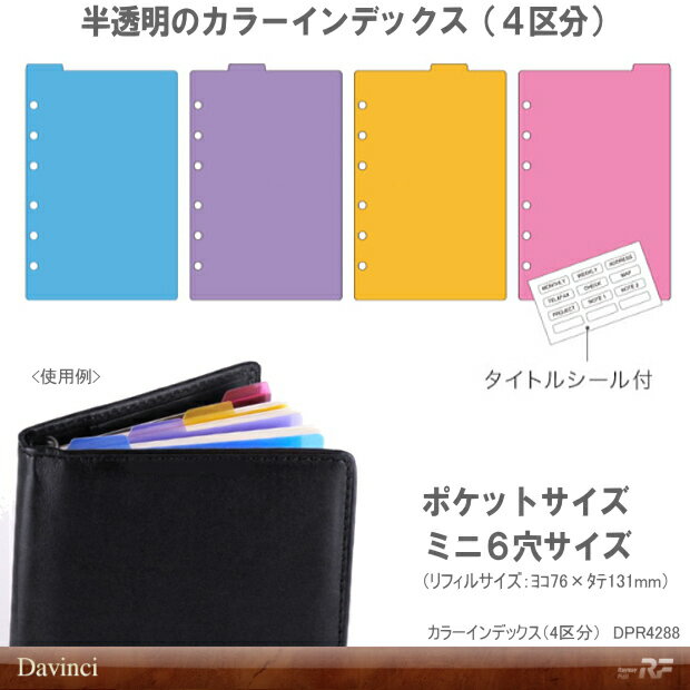 システム手帳 リフィル ミニ6穴 B7 ポケットサイズ レフィル カラーインデックス DPR4288 レイメイ藤井【ネコポス便対応】のサムネイル