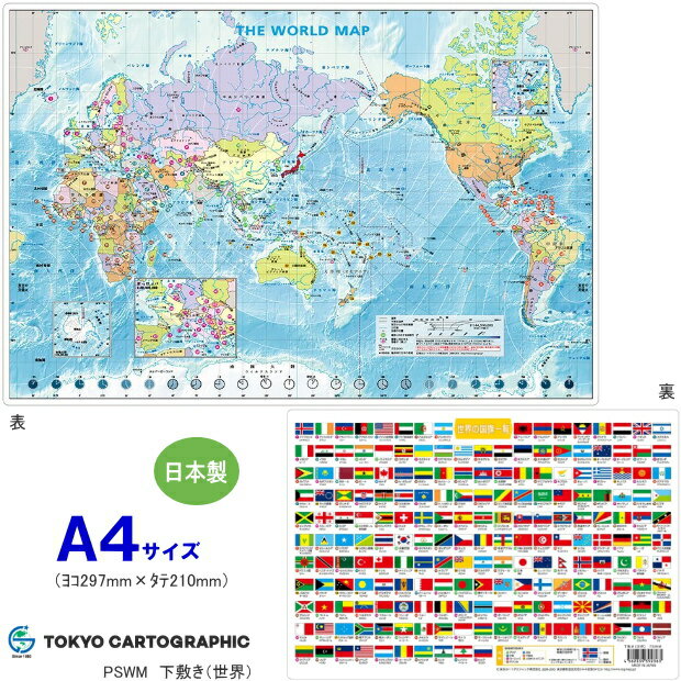 【楽天1位】A4 下敷き 国旗・世界地図 国名 暗記に最適な下じき 学習用 地理 ネコポス便対応