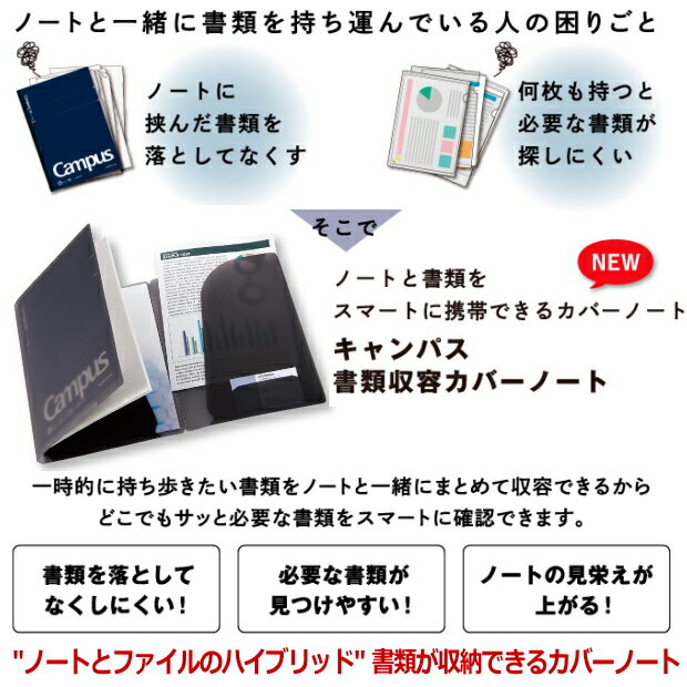 書類が収納できるカバーノート A5サイズ プリント収容ポケット付き