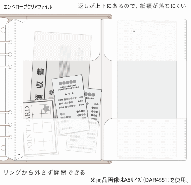 システム手帳 リフィル A5 メモ 書類収納 エンベロープクリアファイル デスクサイ...