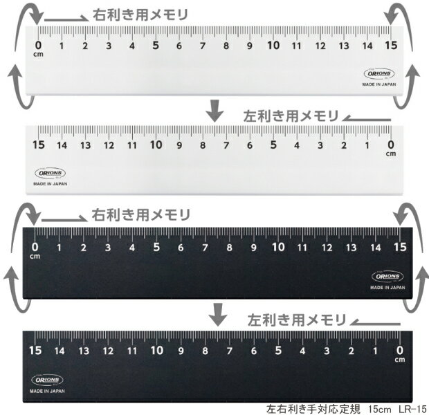 左右利き手対応定規　15cm　日本製 ユニバーサルデザイン文字