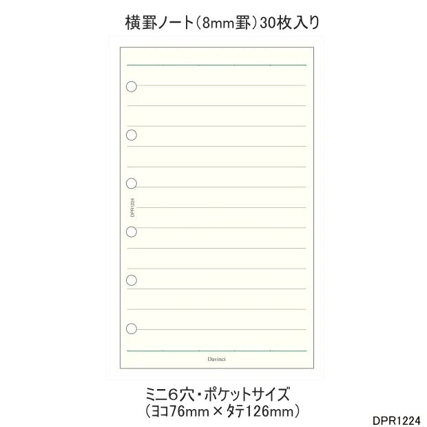 システム手帳 リフィル ミニ6穴サイズ 横罫ノート8mm罫 レイメイ藤井　DPR1224