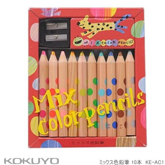 ミックス色鉛筆 10色 コクヨ KE-AC1 2つの色を1本の芯に収めた混色芯のかわいい色鉛筆のサムネイル