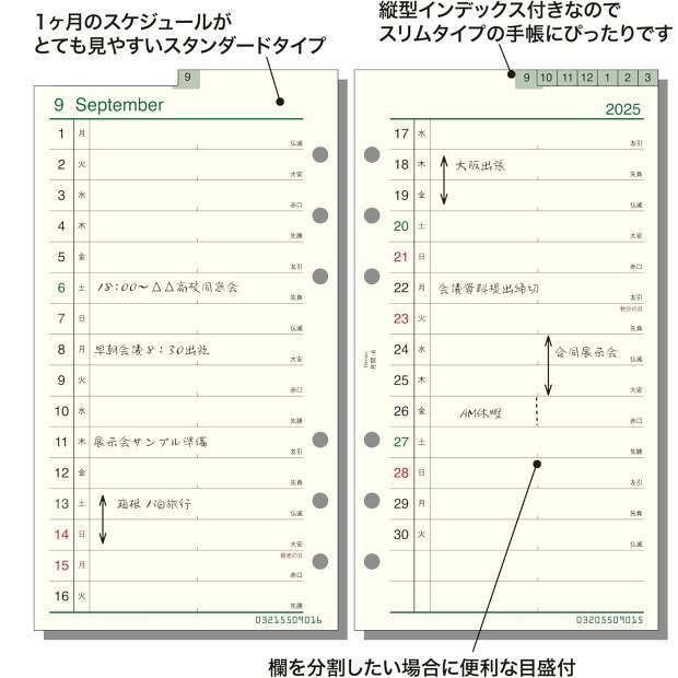 システム手帳 リフィル 2026年 月間-6 バイブルサイズ 6穴　ダ・ヴィンチ DR2623 ...
