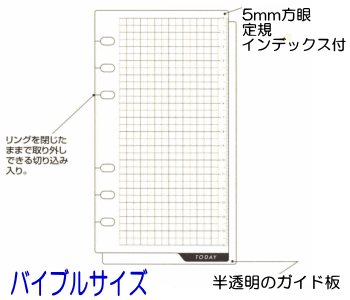 システム手帳 リフィル バイブル ガイド版 5mm方眼 無地 下敷き B6 聖書サイズ 6穴 レフィル バインデックス 680【ネコポス便対応】