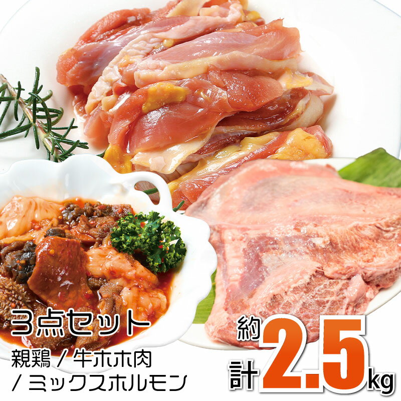 国産 BBQセット メガ盛り約 2.5kg 親鶏1kg / ミックスホルモン1kg / 牛ホホ肉1個(ブロック500g前後) 冷..